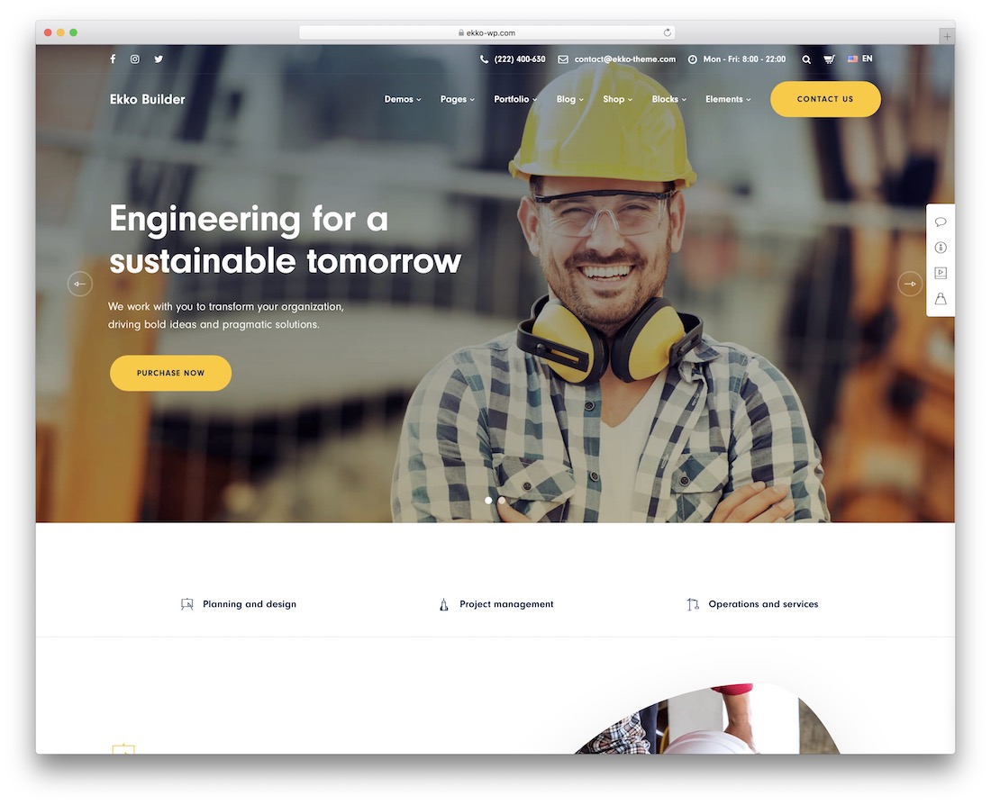 tema de wordpress de la empresa de construcción ekko