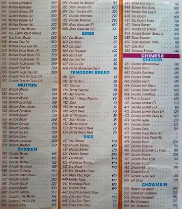 Hotel Sarovar menu 