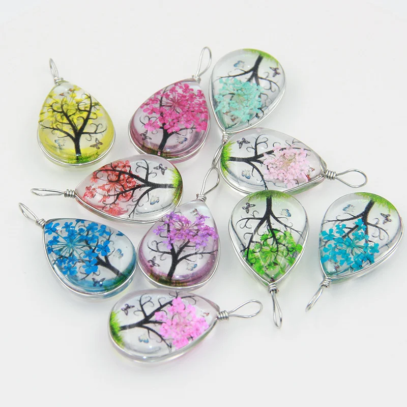Collier fait main Arbre de la Chance Trèfle à quatre feuilles Pissenlit Fleurs séchées Mori Girl avec cordon en cuir
