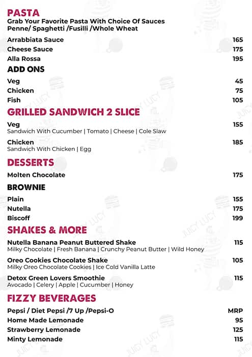 Juicy Lucy Burgers menu 