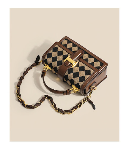 Title 7, Small Square Bag Chessboard Plaid Chain All-mat...