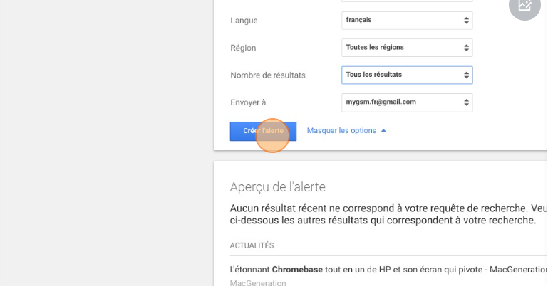 Créer une alerte dans Google Alerte