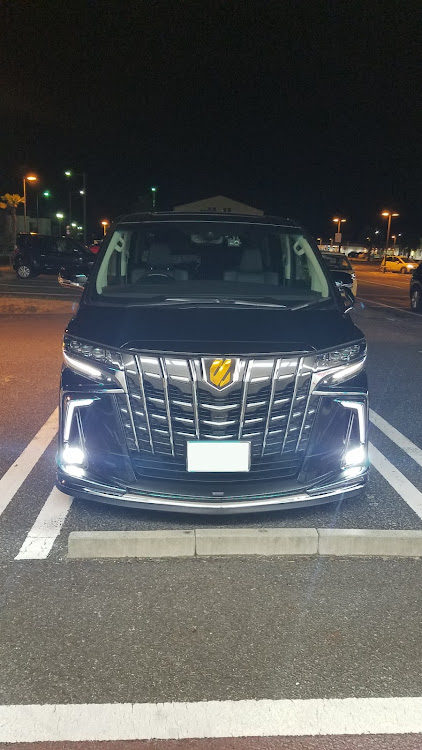 アルファードのゴールドエンブレム・黒八印・黒×金は抜群に似合う・黒い部分は黒・早く昼間に見たいに関するカスタム事例の投稿画像1枚目