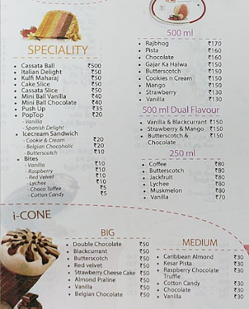 Arun Ice Creams menu 