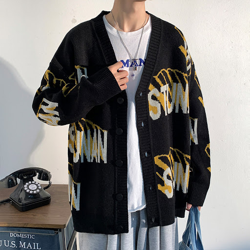 Title 7, Mens Loose Letters Casual Sweater Coat provide...
