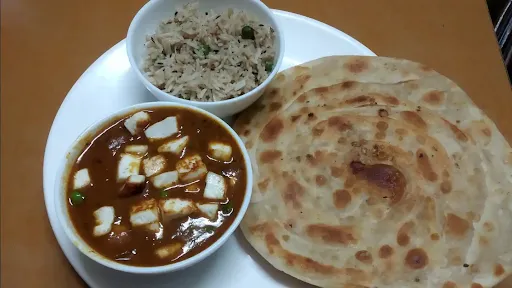 Matar Paneer With Lachha Paratha And Rice