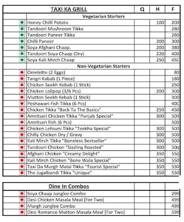 Taxi Chick-Inn menu 