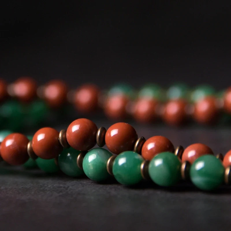 Pulseira Vintage Design Pedra Vermelha Cobre com Contas — Sofisticação Artesanal para um Look Elegante e Exclusivo, Presente Ideal