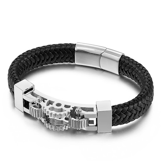 Title 3, Mens Titanium Steel Biker Bracelet with Gear, ...