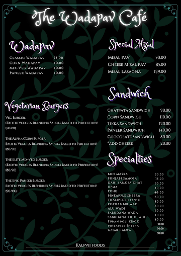 The Wadapav Cafe menu 