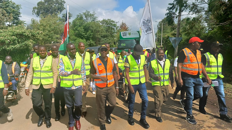 Bomet Senator Hillary Sigei with NTSA Director Road Safety Andrew Kiplagat in Bomet on May 18, 2024