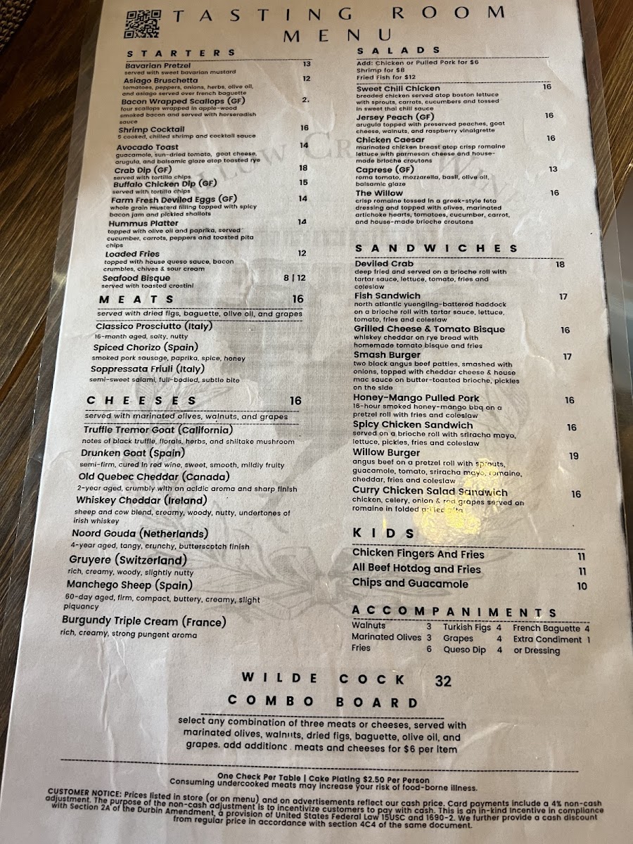 Willow Creek Winery & Farm gluten-free menu