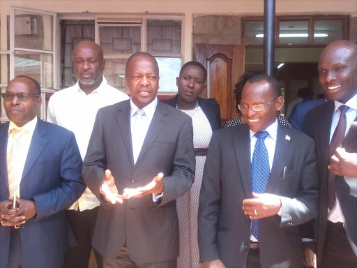 Nyeri Senator Mutahi Kagwe, who is chairman of the Senate Committee on ICT (third left) and county officials following a meeting in Bomet county, February 3, 2016, Photo/COURTESY