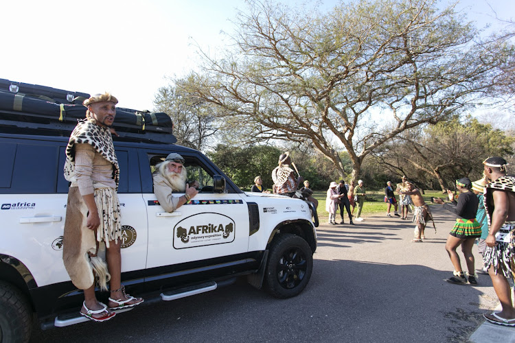 Kingsley Holgate leaving the Lesedi Cultural Village in Johannesburg on the start of a 30,000km journey.