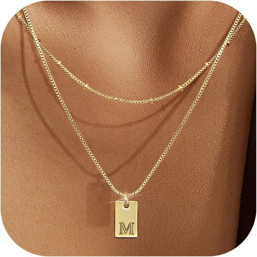 Title 6, Simple Initial Letter Tag Pendant Necklace, per...