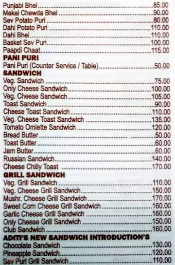 Aditi Fast Food menu 
