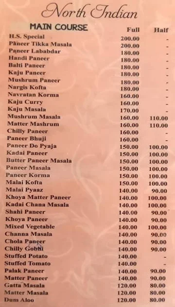 Harishankar Veg. Restro menu 