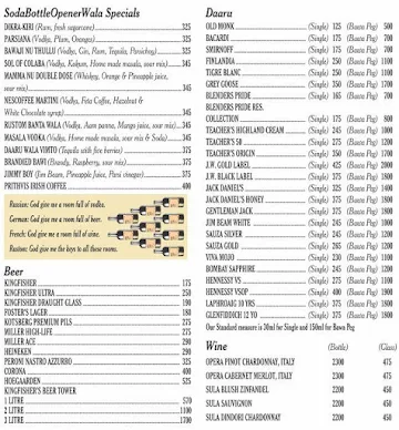 SodaBottleOpenerWala menu 