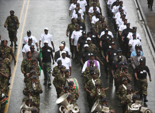 KDF officers during a past procession at the Defence headquarters in Nairobi.