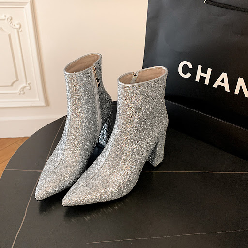 Title 2, Pointed Toe Chunky Heel Sequined Fashion Women...