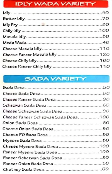 Tirupati Fast Food menu 