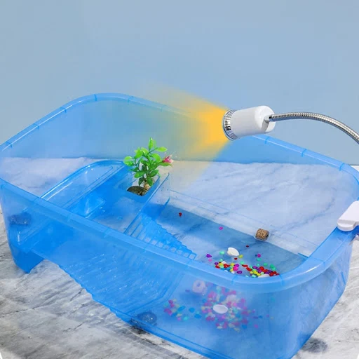 Turtle Tank Terrapins Feeding Box with Basking Platform Turtle Small Reptiles Breeding Tool with Bottom Drainage-Plug