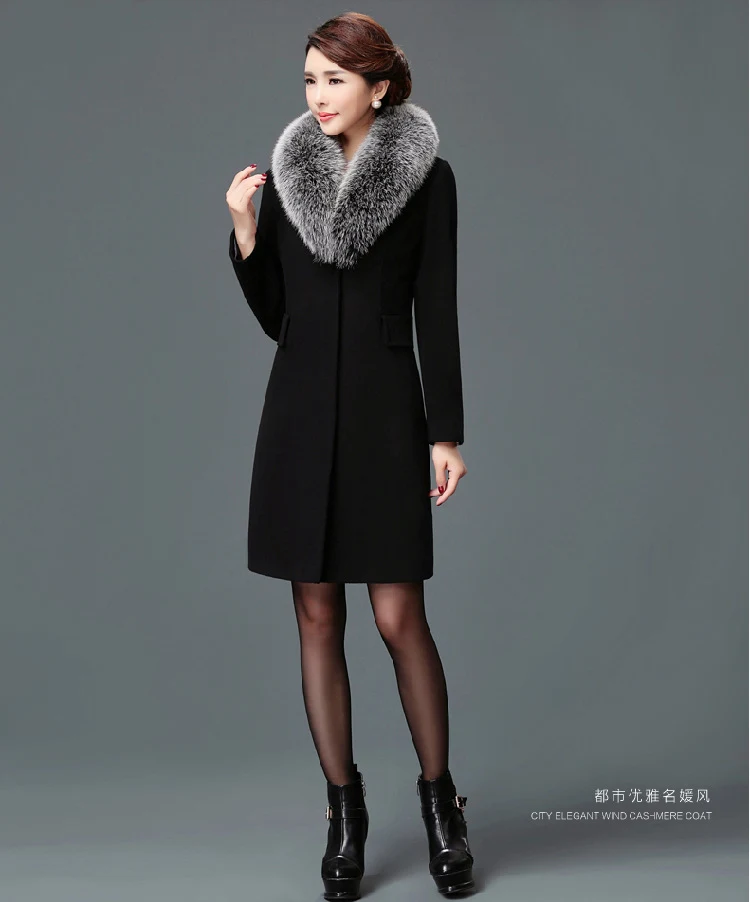 Title 4, High quality fur collared womens wool coat, st...
