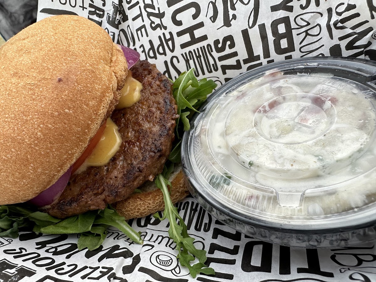 Maverick All American Burger w/ potato salad