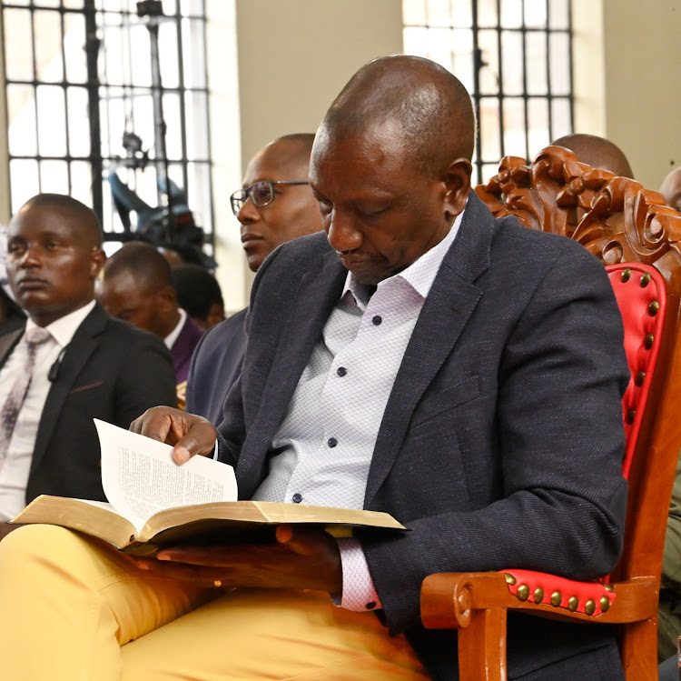 President William Ruto at a church service in Donholm area in Nairobi on April 23, 2023.