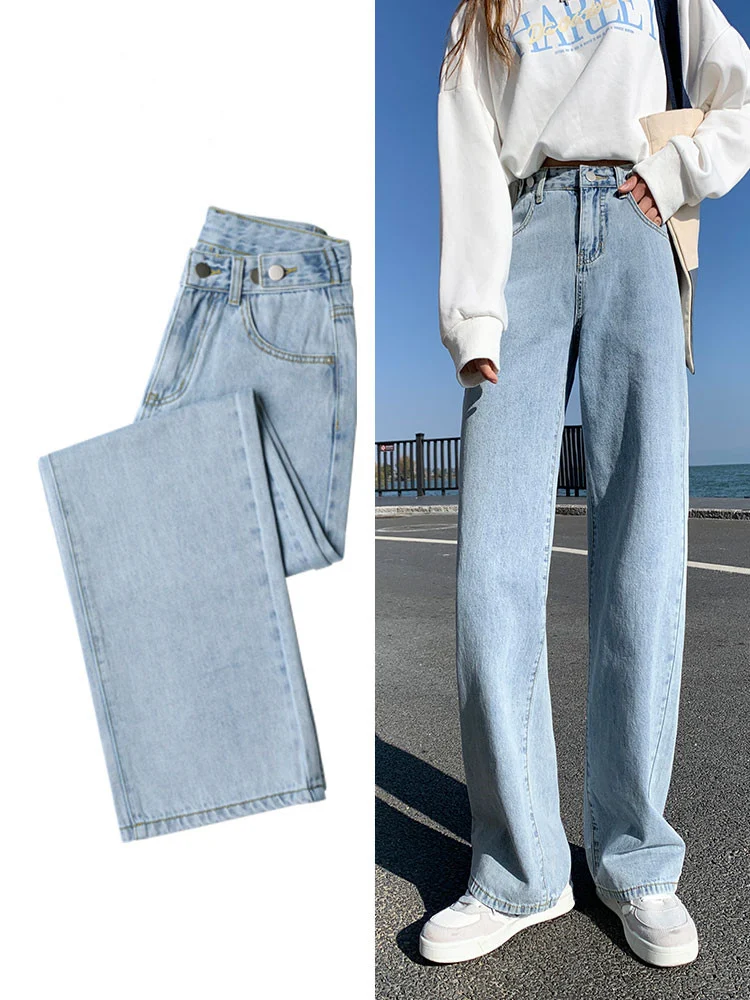 Title 1, Jeans a vita alta da donna, dritti e larghi, pe...