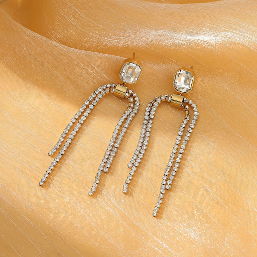 Title 2, French Retro Full Rhinestone Tassel Titanium St...