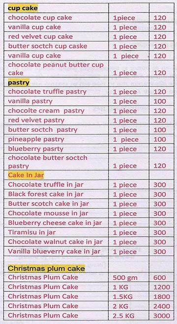 Cakes24seven menu 