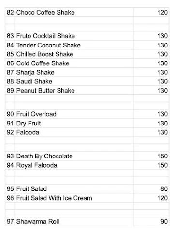 Jannat Cafe menu 