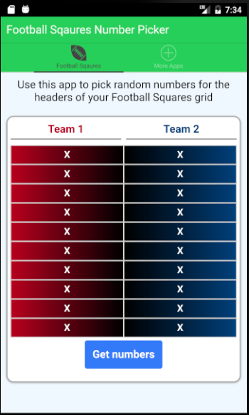Football Squares Number Picker Screen 1