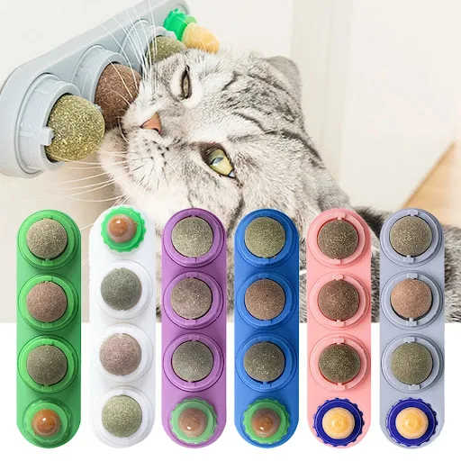 Natural Catnip Cat Wall Stick-on Ball Toy Candy Licking Treats Healthy Removes Hair Balls to Promote Digestion Cat Grass