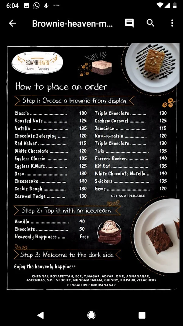 Brownie Heaven menu 