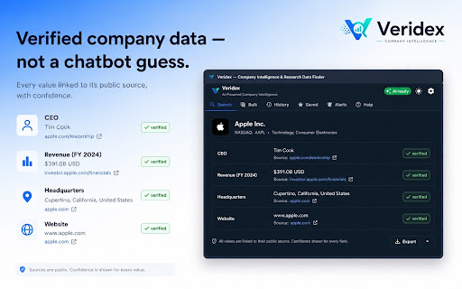 Veridex — Company Intelligence & Research Data Finder screenshot 1