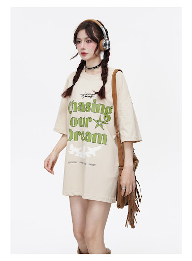 Title 12, Fashion Letters Printed Drop Shoulder Short Sle...