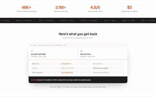 Ask Versa AI Product Compare screenshot 3