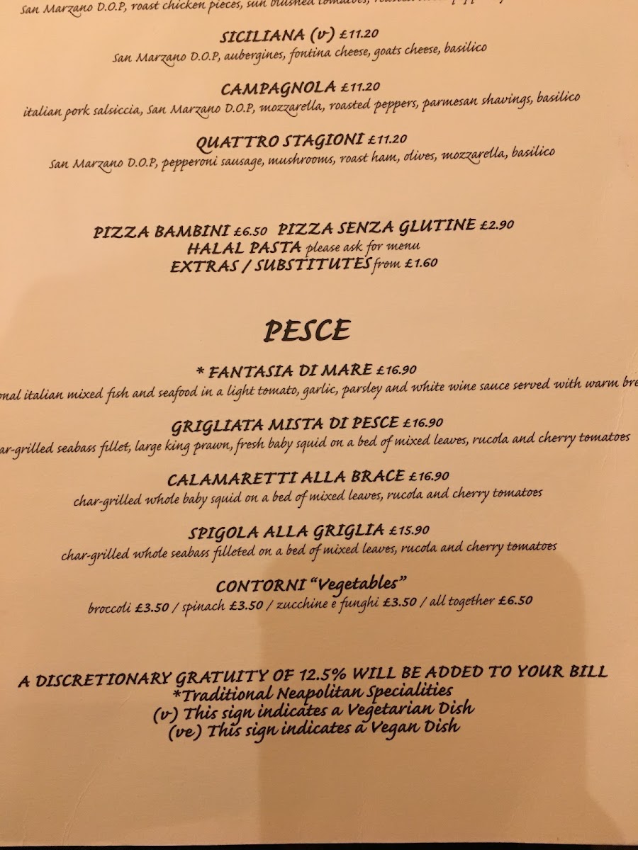 Da Mario gluten-free menu