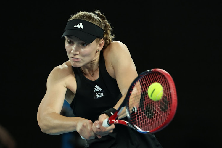 Elena Rybakina of Kazakhstan plays a backhand in her semifinals clash against Victoria Azarenka in the Australian Open at Melbourne Park on Thursday. Picture: LINTAU ZHANG/GETTY IMAGES