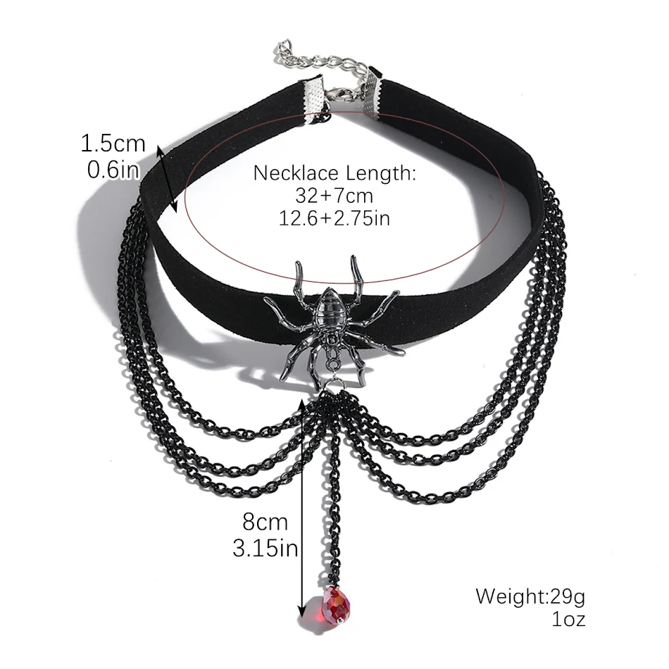 Collier Halloween avec pendentif tête de mort, citrouille et araignée. Parfait pour les déguisements et les soirées, un accessoire effrayant.