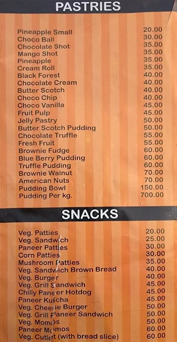 Apsara Bakers menu 