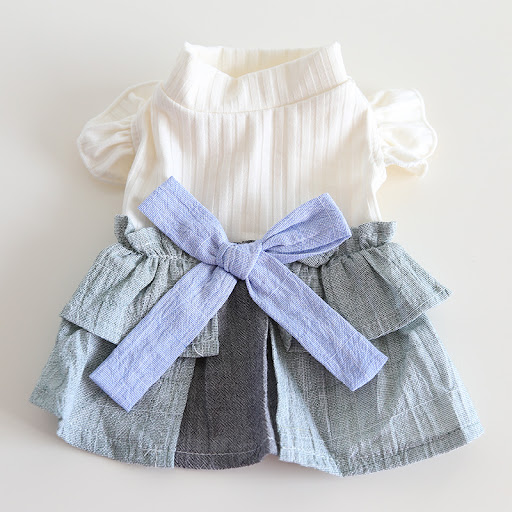 Title 1, Cotton Linen Denim Blue Flounced Sleeve Skirt P...