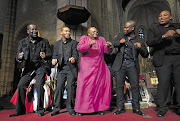 Archbishop Desmond Tutu and members of the Cape Town Opera Ensemble at St George's Cathedral, Cape Town, celebrate the awarding to Tutu of the $1.7-million Templeton Prize for 'promoting forgiveness and justice'.