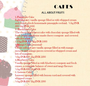 Any's Cakery menu 