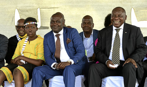 Balobedu Rain Queen elect Masalanabo Modjadji, Regent Prince Modjadji and President Cyril Ramaphosa at the coronation ceremony of the queen in Limpopo.