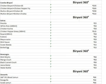 Biryani 360 menu 