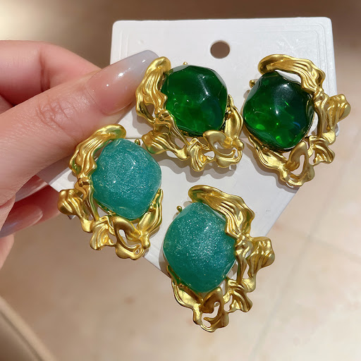 Title 2, Silver Needle Vintage Emerald Earrings Niche Re...