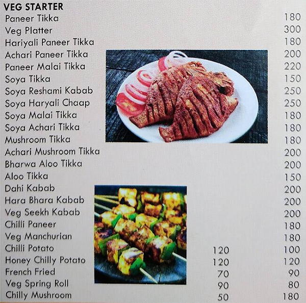 Delhi Darbar Dhaba menu 